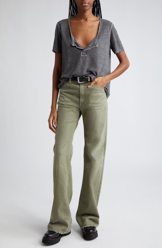 Shop R13 Jane Distressed Straight Leg Jeans In Olive Green Stretch