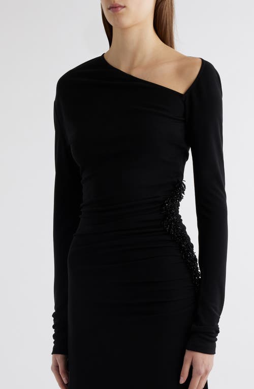 Shop Givenchy Bead Embellishment Asymmetric Long Sleeve Jersey Dress In Black