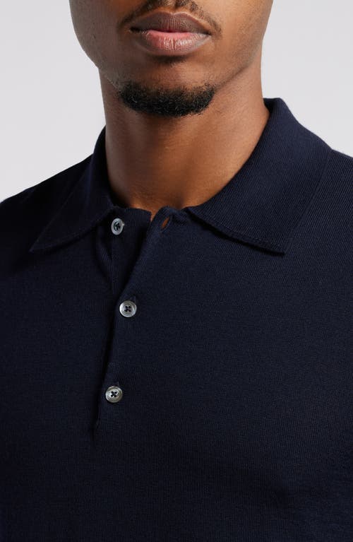 Shop Officine Generale Officine Générale Brutus Long Sleeve Merino Wool Polo Sweater In Dark Navy