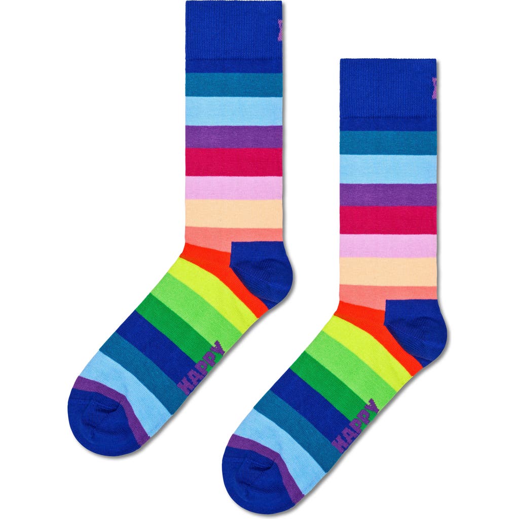 Shop Happy Socks Stripe Cotton Blend Socks In Blue