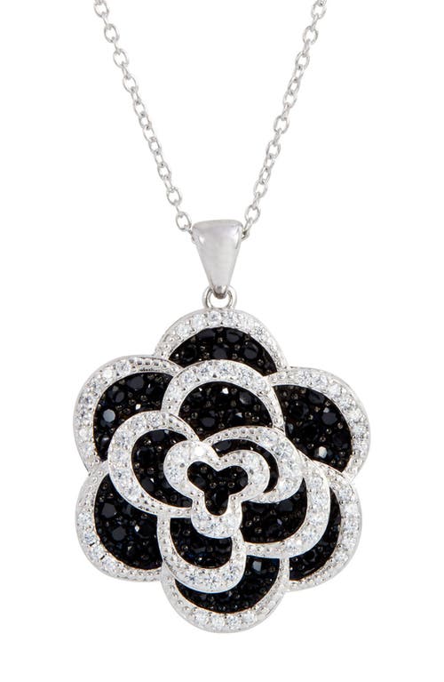Micro Pave Simulated Diamond Flower Pendant Necklace in Black