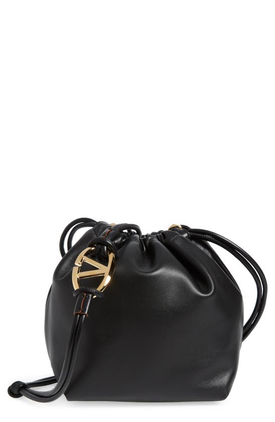 Shop Valentino Medium Vlogo Leather Drawstring Bag In Nero