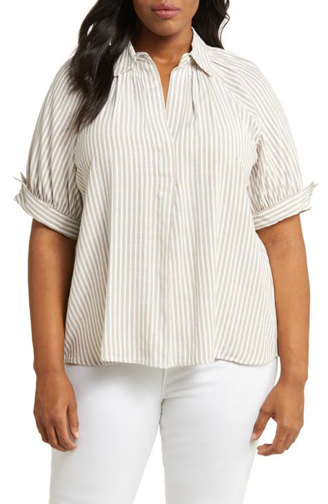 Yarn Dye Stripe Short Sleeve Top (Plus Size)