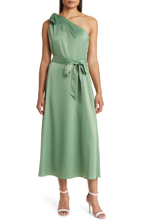 Anne Klein One-Shoulder Tie Dress in Green Loden