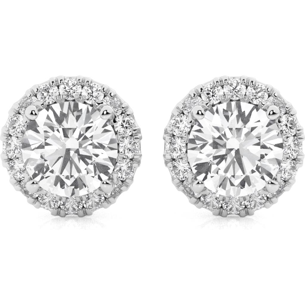 Shop Badgley Mischka Collection 14k Gold Round Cut Lab-created Diamond Halo Stud Earrings In White Gold
