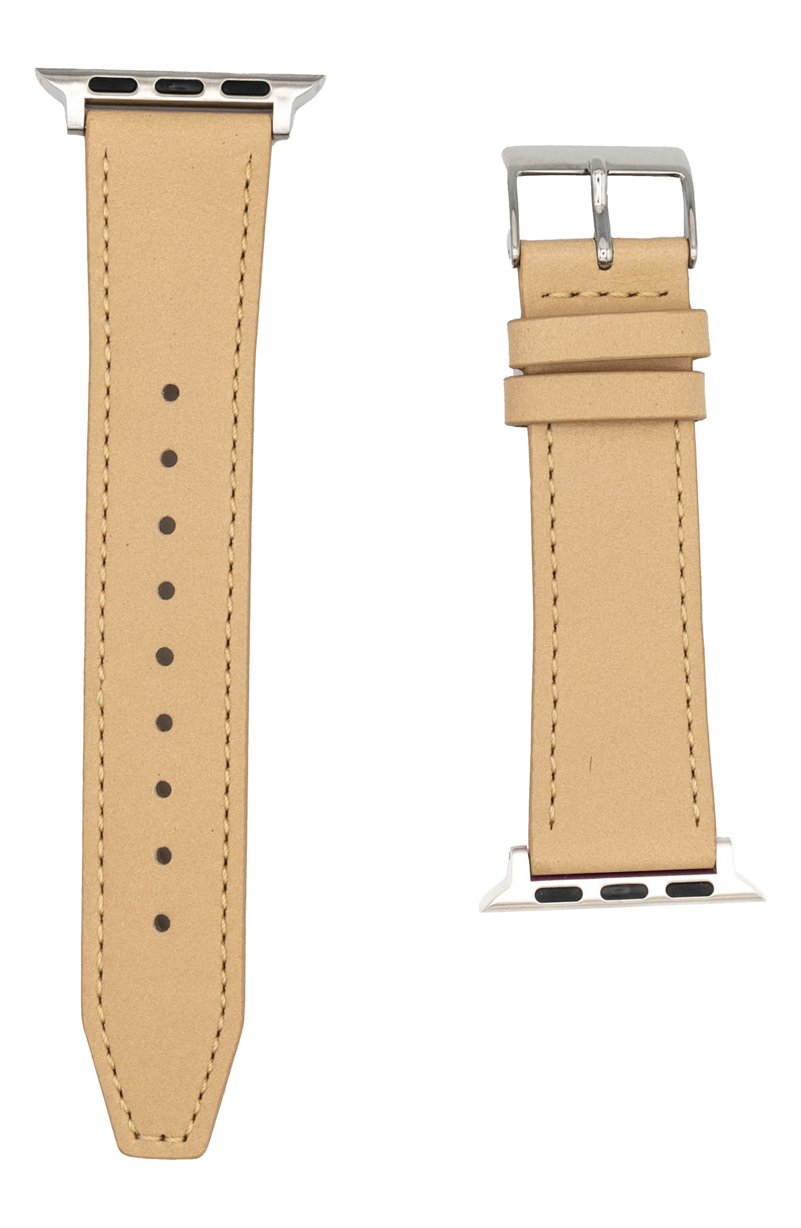 Rebecca Minkoff 20mm Smooth Leather Watch Strap in Nude at Nordstrom