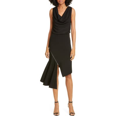 Alice + Olivia Hollis Cascade Asymmetrical Dress, Black