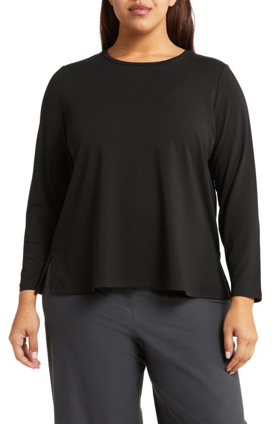 Eileen Fisher Long-sleeve Crewneck Tee In Black
