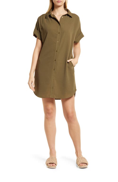 Caslon(R) Short Sleeve Shirtdress in Green Dune
