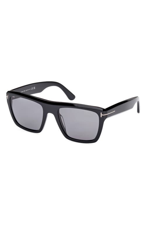 Shop Tom Ford Alberto 55mm Polarized Square Sunglasses In Shiny Black/polarized Smoke