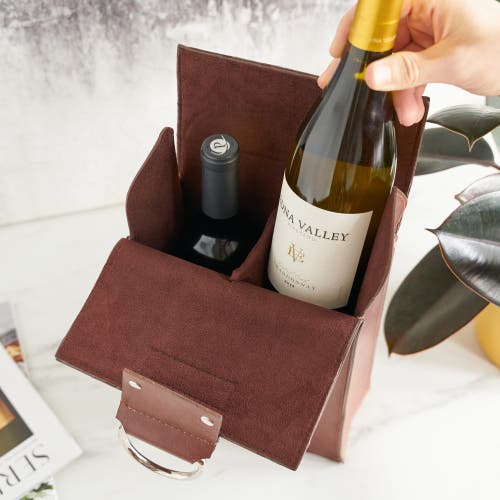 Viski Brown Faux Leather Doublebottle Wine Tote In Brown