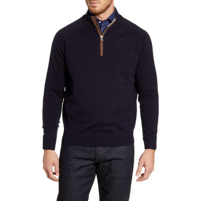 Peter Millar Sonoma Quarter Zip Merino Wool Blend Pullover, Blue