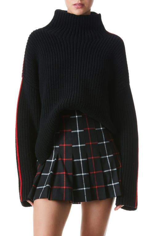 Alice + Olivia Ruthanne Stripe Mock Neck Wool Blend Sweater in Black/Perfect Ruby