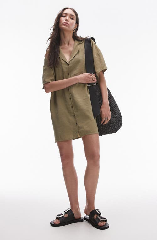 Topshop Boxy Mini Shirtdress In Khaki