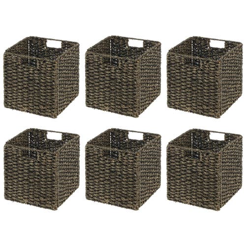 mDesign Seagrass Woven Cube Bin Basket Organizer, Handles