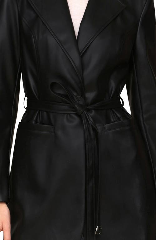 Shop Avec Les Filles Faux-ever Leather™ Strong Shoulder Belted Blazer In Black