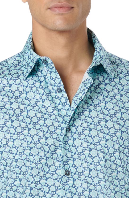Shop Bugatchi Milo Ooohcotton® Floral Short Sleeve Button-up Shirt In Turquoise