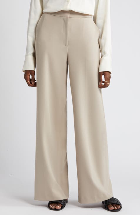 Plus Size High Waist Front Slit Pants - Ivory