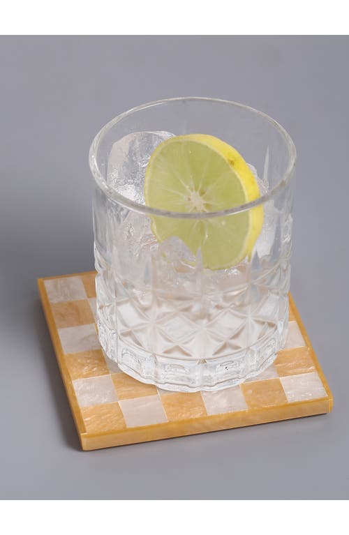 Tiramisu Set Of 4 Checkered Resin Coasters In Orange