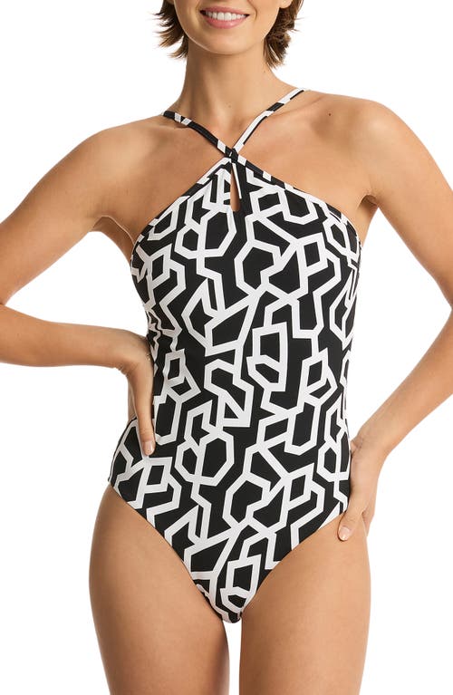 Sea Level Deco Keyhole One-Piece Swimsuit in Black at Nordstrom, Size 6 Us