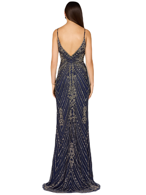 Shop Lara New York Spaghetti Strap Beaded Dress In Navygunmetal