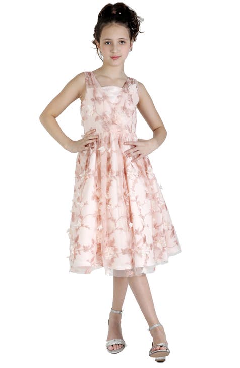 Kids' 3D Floral Tea Length A-Line Dress (Big Kid)