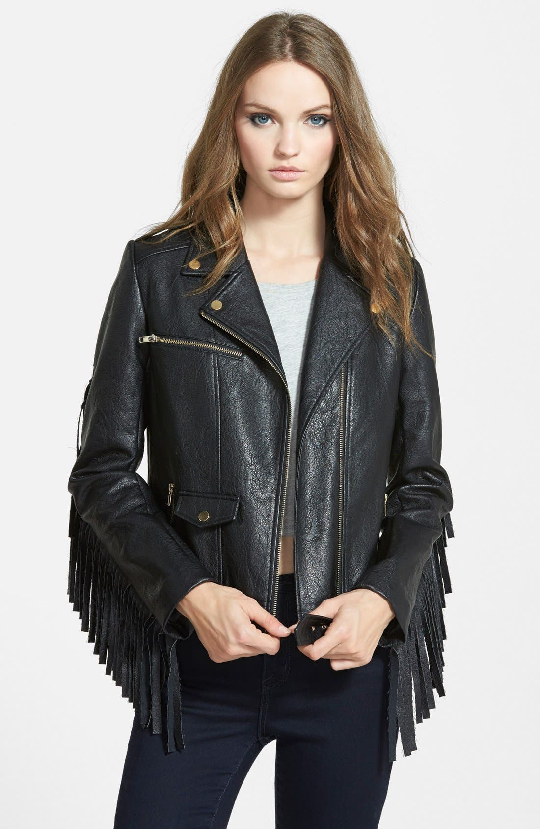 Missguided Fringe Faux Leather Biker Jacket Nordstrom