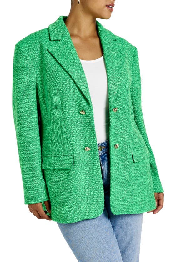 River Island Boucle Fitted Blazer In Green - Part Of A Set In Green