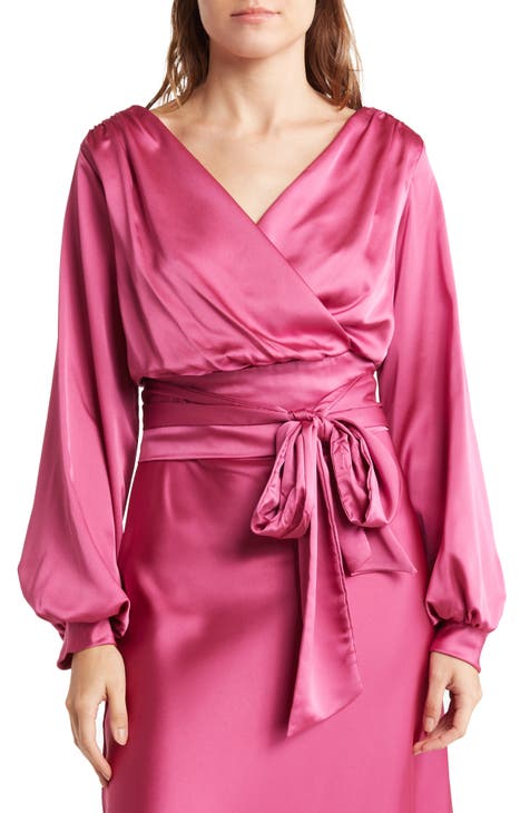 Renee C - Stretch Satin Blouson Dress in Dark Pink