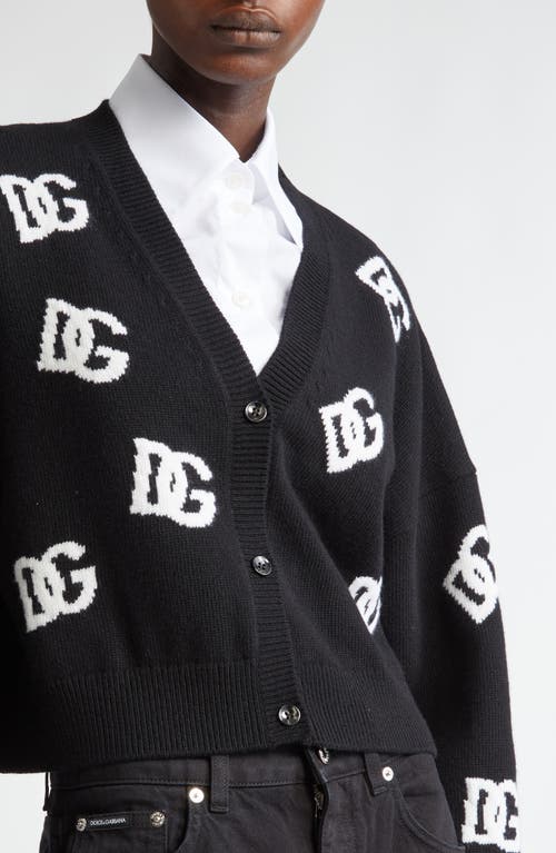 Shop Dolce & Gabbana Dolce&gabbana Dg Logo Virgin Wool Crop Cardigan In N0004 Nero/bianco