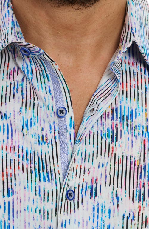 Shop Robert Graham Delray Stripe Cotton Knit Button-up Shirt In Multi