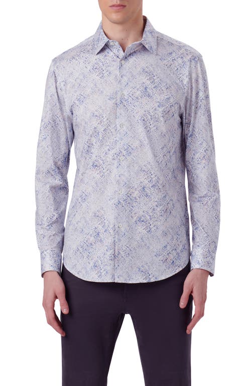 Bugatchi James OoohCotton Watercolor Print Stretch Cotton Button-Up Shirt Air Blue at Nordstrom,