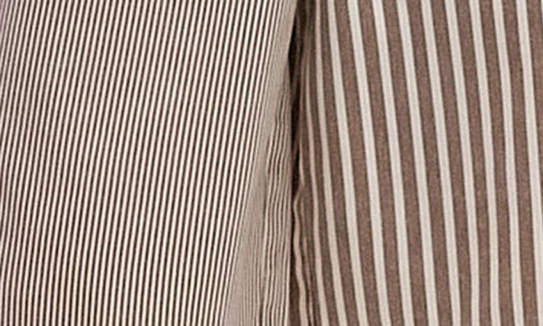 Shop Topshop Patchwork Stripe Long Denim Shorts In Brown