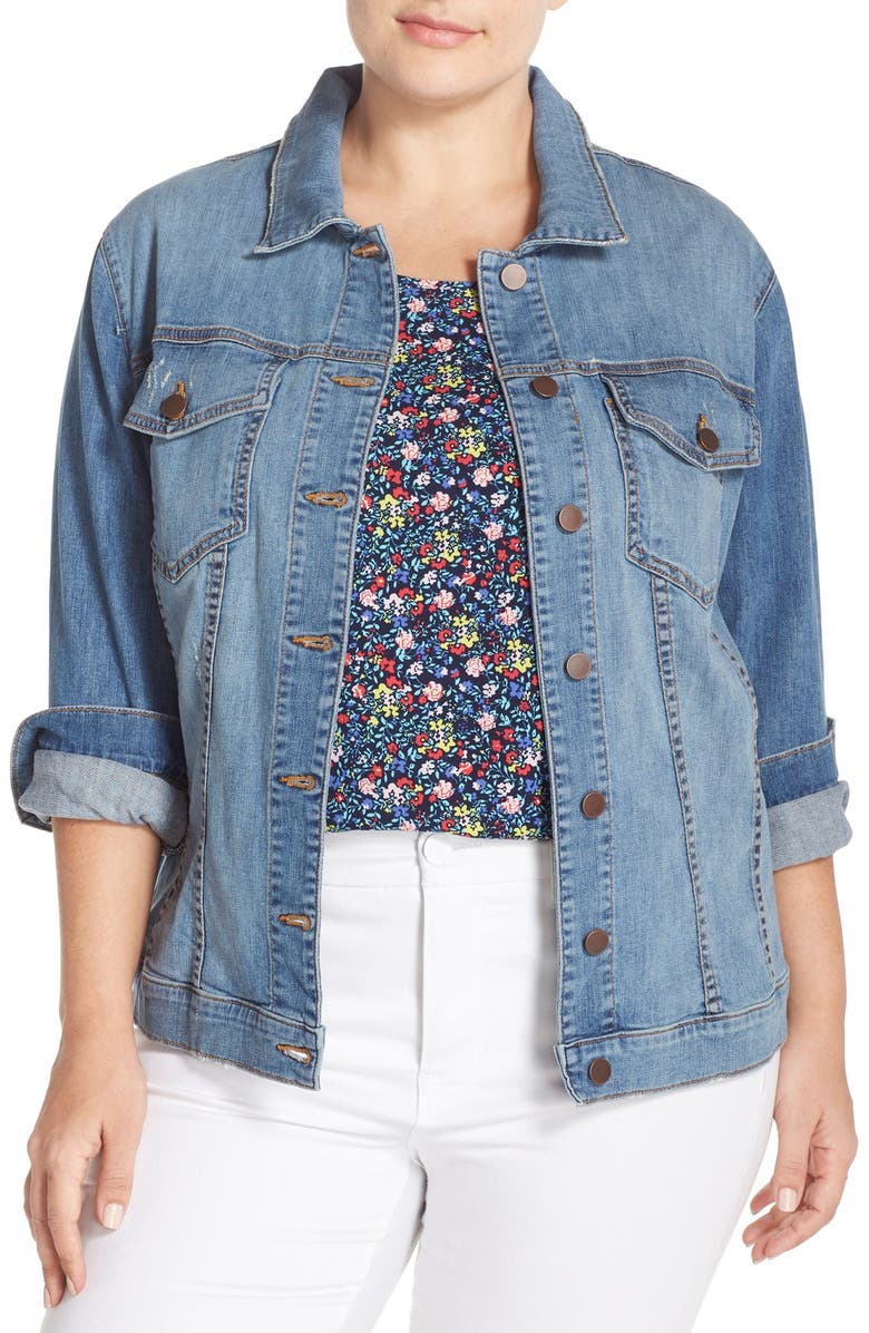 KUT from the Kloth Helena Distressed Denim Jacket (Plus Size) | Nordstrom