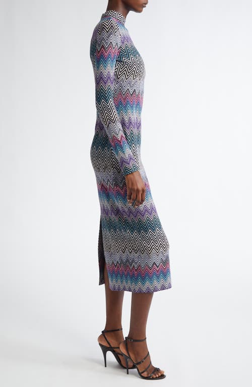 Shop Missoni Chevron Stripe Long Sleeve Wool Knit Dress In Multi Purple Turquoise Pink