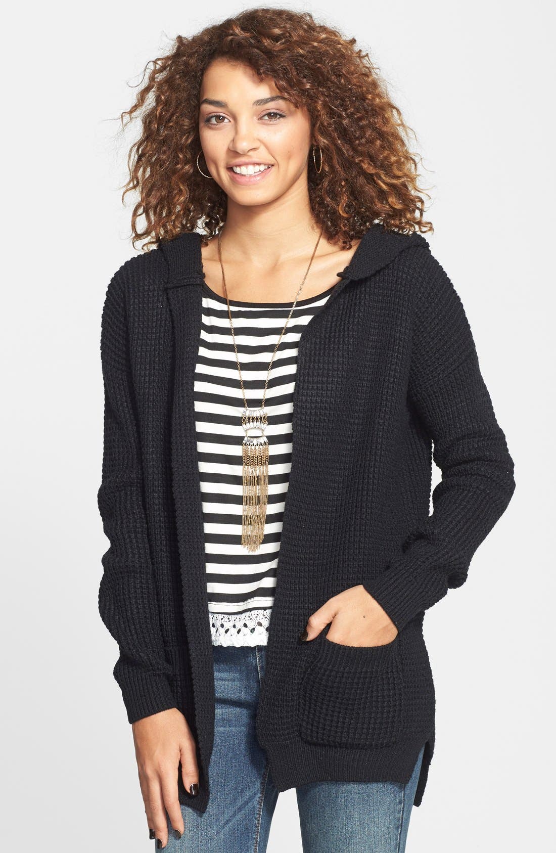BP. Shaker Stitch Hooded Cardigan (Juniors) Nordstrom