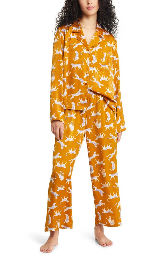 Bp. Satin Pajama Set In Brown Buckthorn Wild Cats