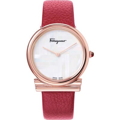Salvatore Ferragamo Gancino Slim Leather Strap Watch,