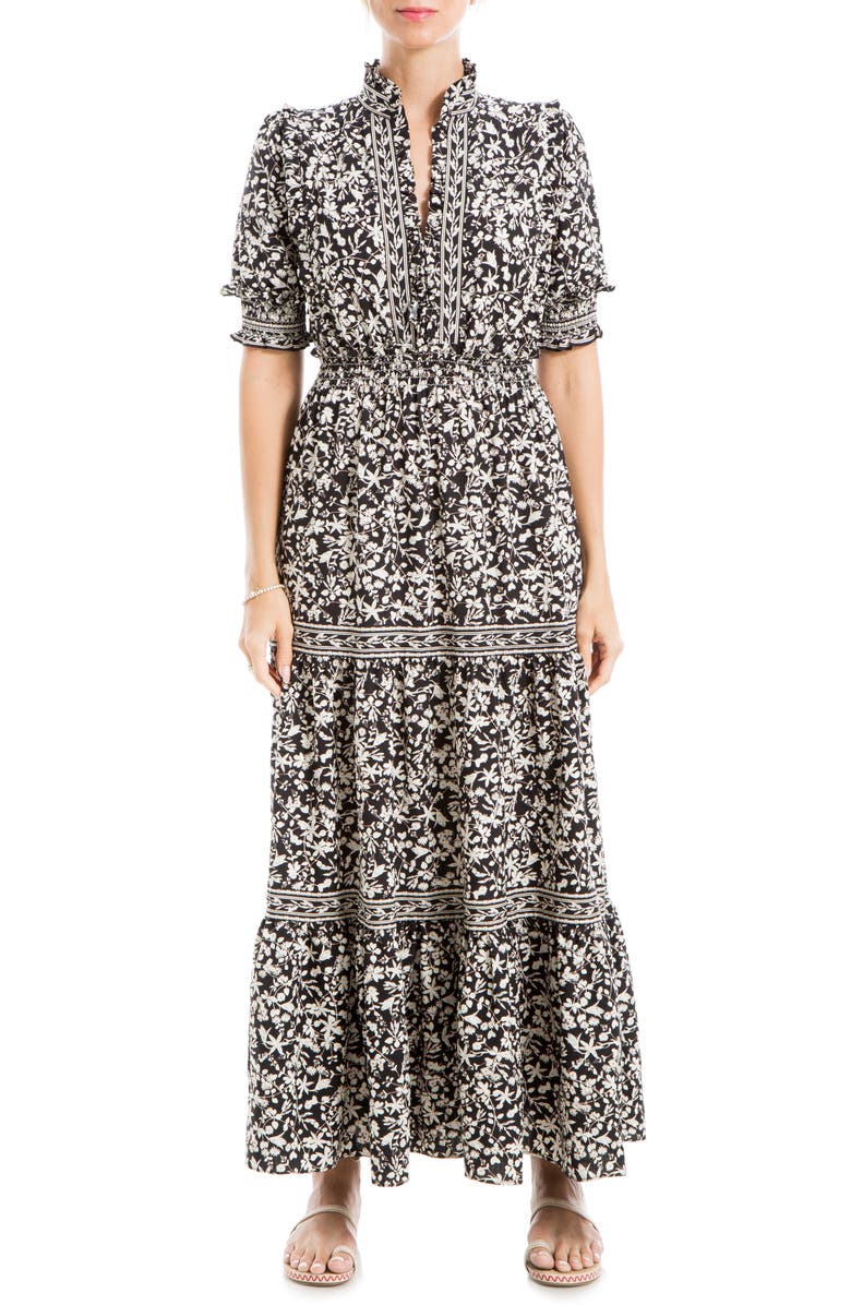 MAX STUDIO Floral Short Sleeve Tiered Maxi Dress | Nordstromrack