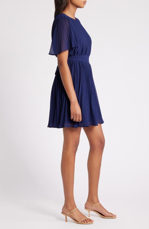 Shop Sam Edelman Pleated Short Sleeve Dress In Navy