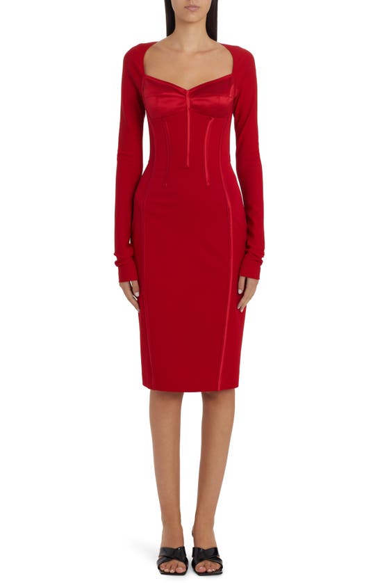 DOLCE & GABBANA MIXED MEDIA LONG SLEEVE CORSET DRESS