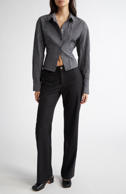 Paloma Wool Magalita Crop Crinkle Cotton Blend Button-up Shirt In Grey