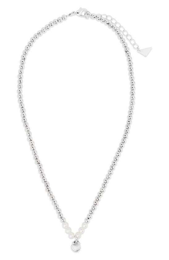 Shop Sterling Forever Marjorie Seashell Pendant Pearl Necklace In Silver