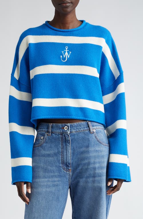 Shop Jw Anderson Anchor Logo Stripe Crop Sweater In Blue/white