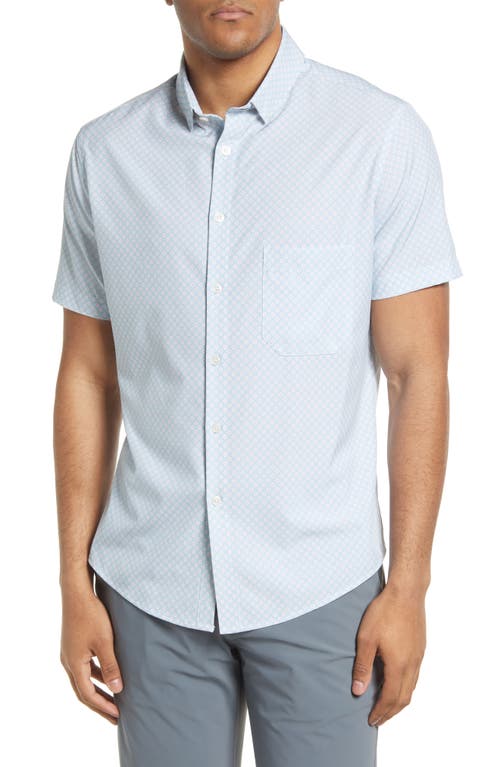 Mizzen+Main Leeward Dot Stretch Short Sleeve Button-Up Shirt in Light Blue Diamond Print