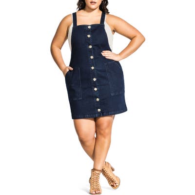 Plus Size City Chic Denim Overall Dress, Blue