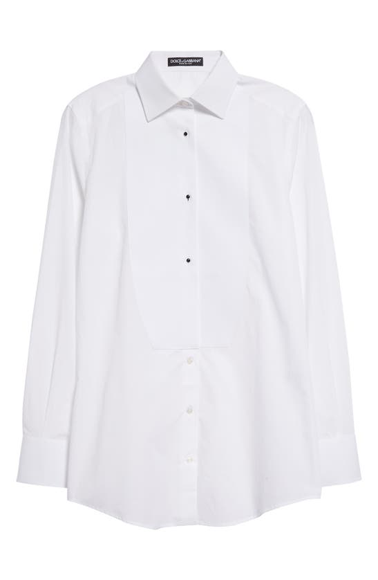Shop Dolce & Gabbana Piqué Knit Bib Cotton Tuxedo Shirt In W0800 Bianco Ottico
