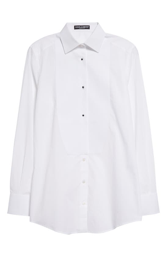 Dolce & Gabbana Dolce&gabbana Piqué Knit Bib Cotton Tuxedo Shirt In W0800 Bianco Ottico