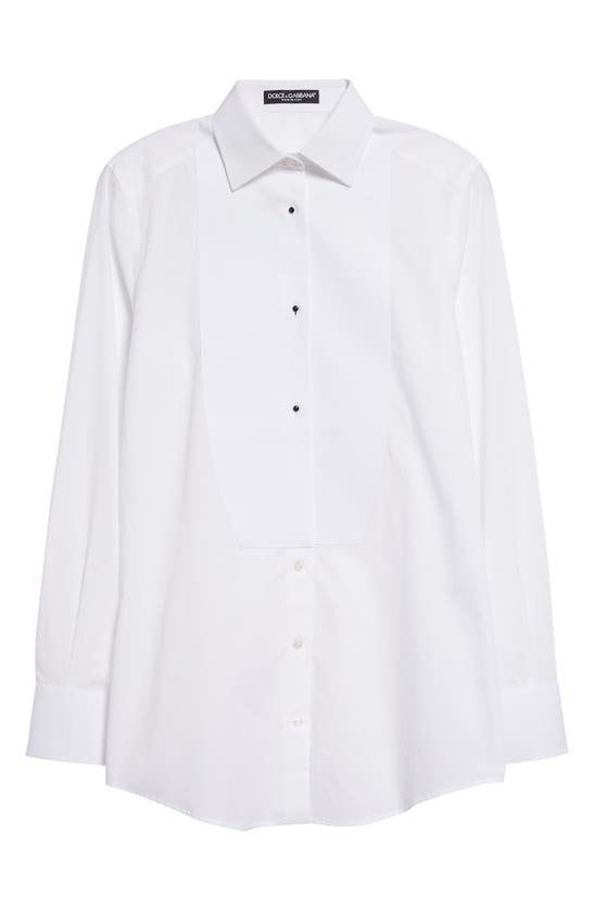 Dolce & Gabbana Piqué Knit Bib Cotton Tuxedo Shirt In W0800 Bianco Ottico