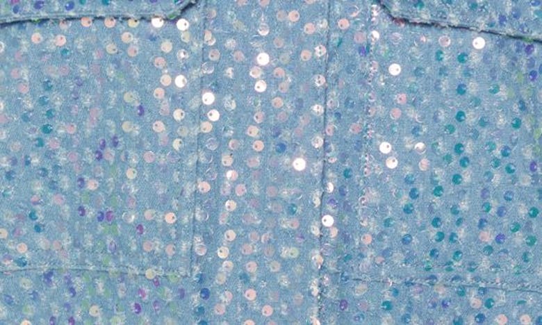 Shop Nasty Gal Sequin Denim Oversize Snap-up Shirt In Light Wash